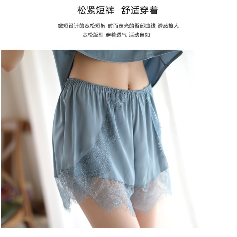 Bộ ngủ lụa 2 dây pha ren sexy MS5134