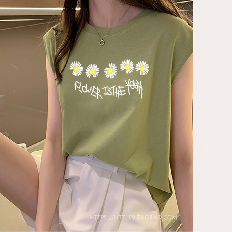 Áo thun sát nách nữ in hình hoa cúc Vintage