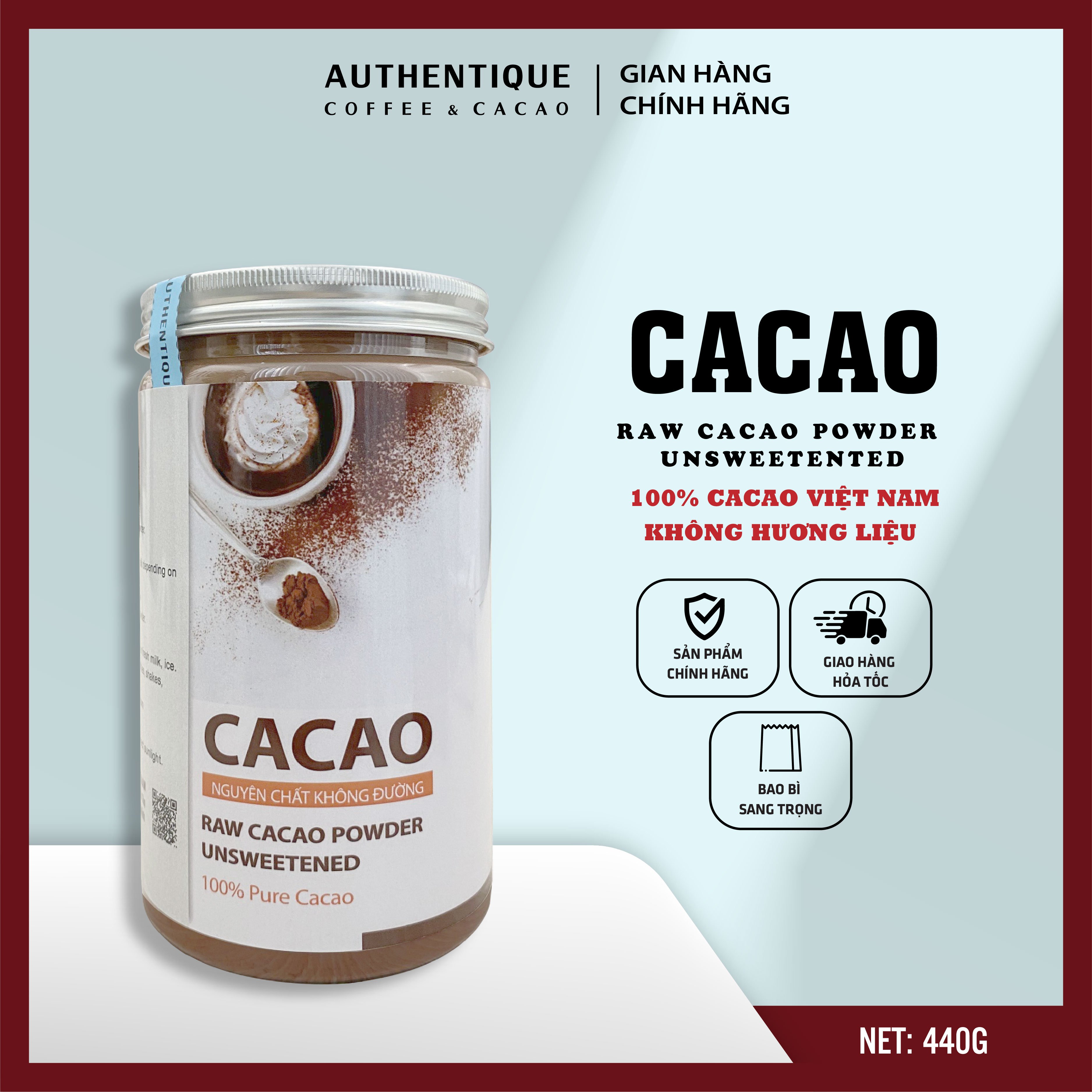 BEST SELLER Bột Cacao 100% nguyên chất - Không đường - Hũ 440gr - Tốt cho