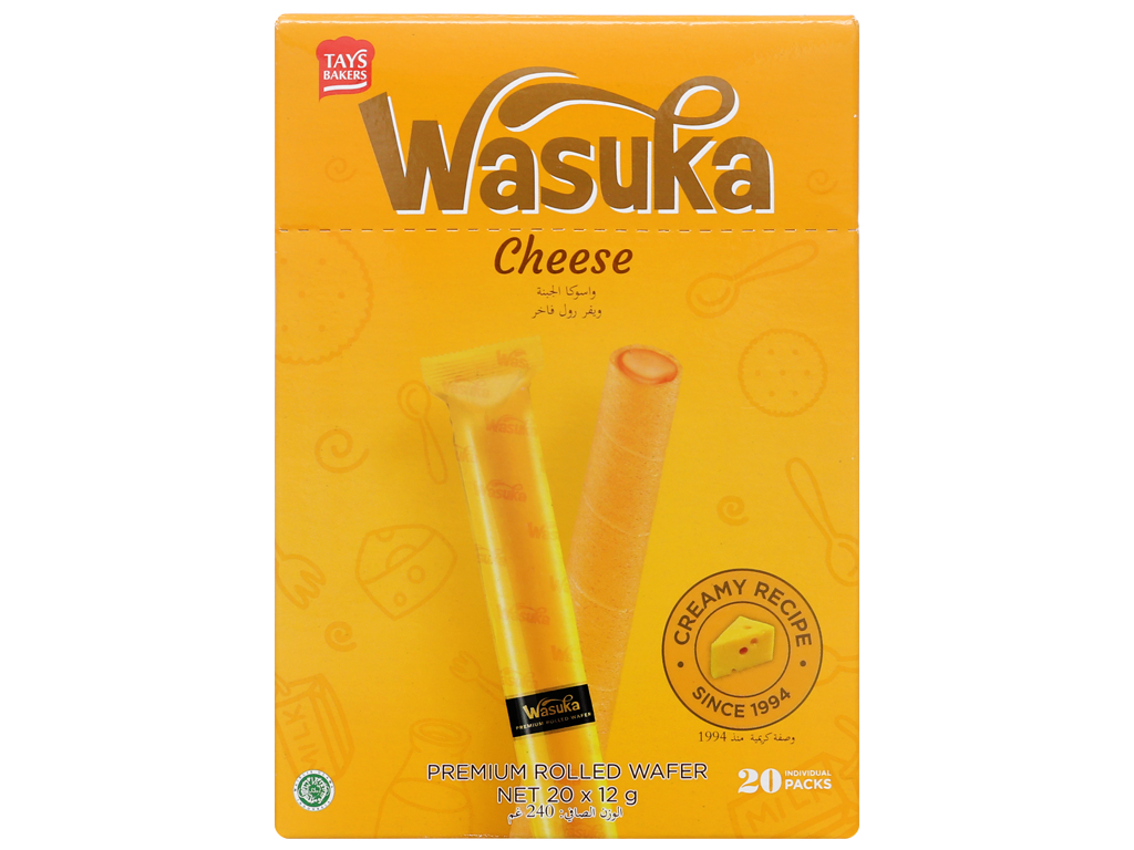 Bánh Quế Wasuka Premium Rolled Wafer Vị Phô Mai Cheese Hộp 240g