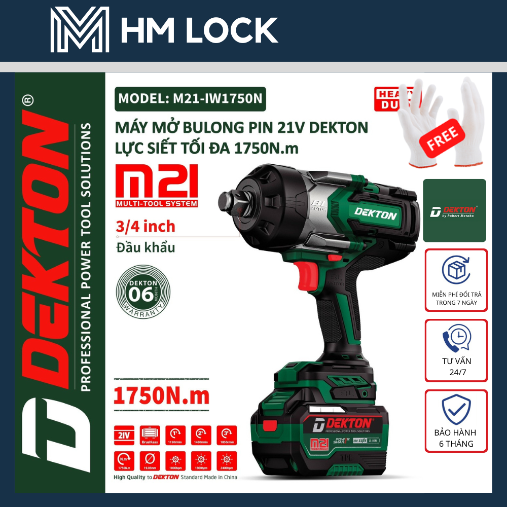 Máy siết bulong pin 21v dekton lực siết tối đa 1750n.m không chổi than - - hàng chính hãng - m21-iw1750n