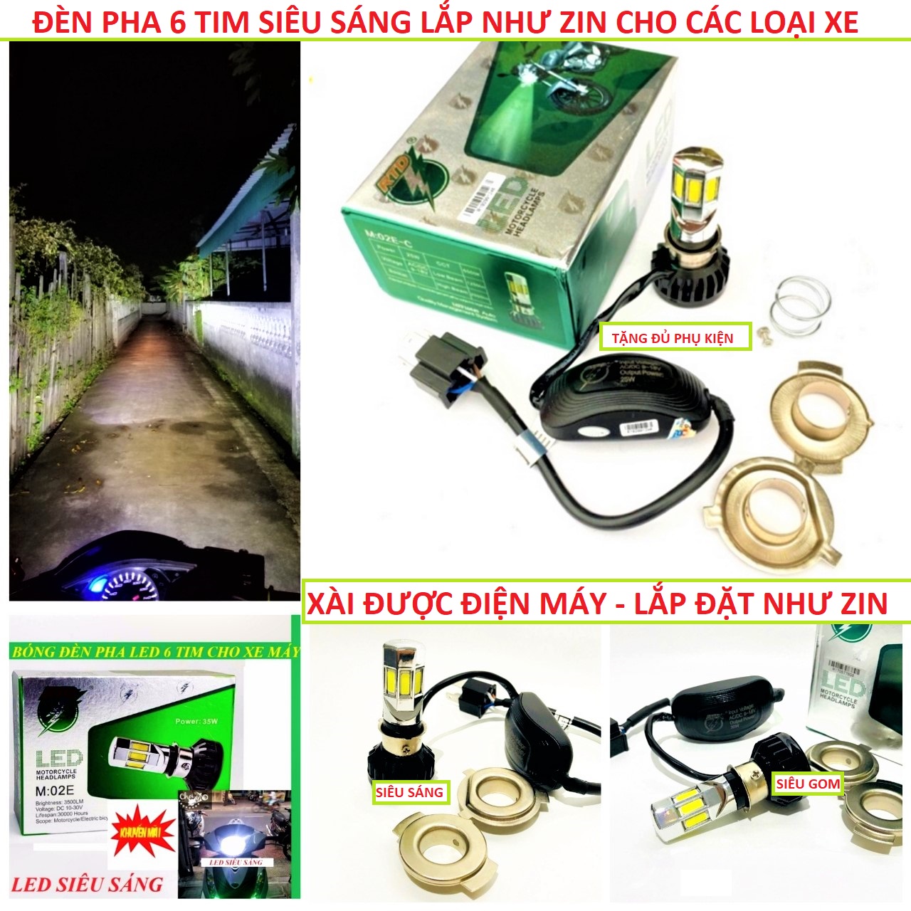 ĐÈN PHA LED XE MÁY APX 6 TIM SIÊU SÁNG MẪU MỚI LẮP XE MÁY Ô TÔ NHƯ ZIN, ĐÈN PHA XE MÁY