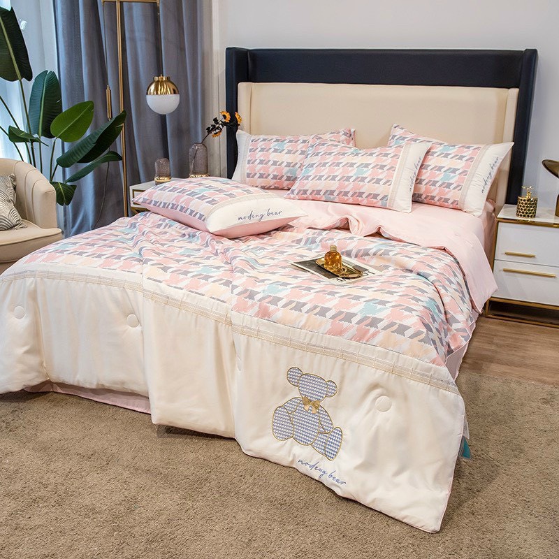 Bộ ga gối chăn hè phi lụa 4 món Gấu Én  An Như Bedding