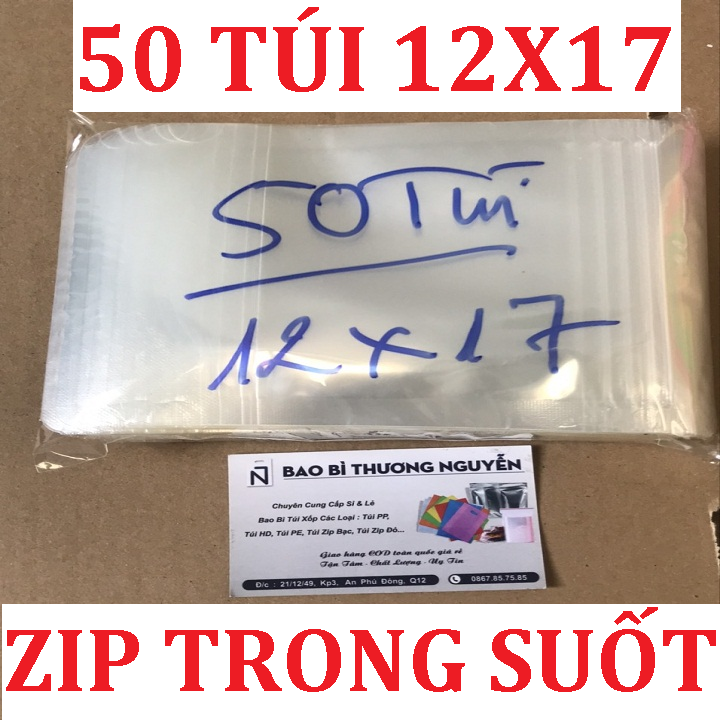 50 Túi Zipper Trong Suốt Dáy Đứng Đựng Bột, Thực Phẩm 12 17
