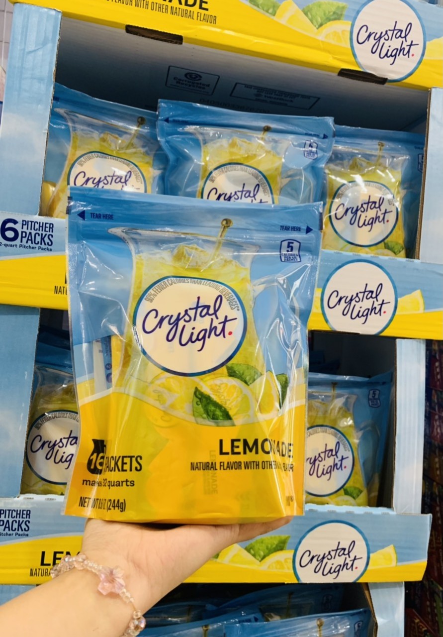 [Date 8.2022] BỘT PHA NƯỚC CHANH CRYSTAL LIGHT LEMONADE 244G 16 TÚI MỸ