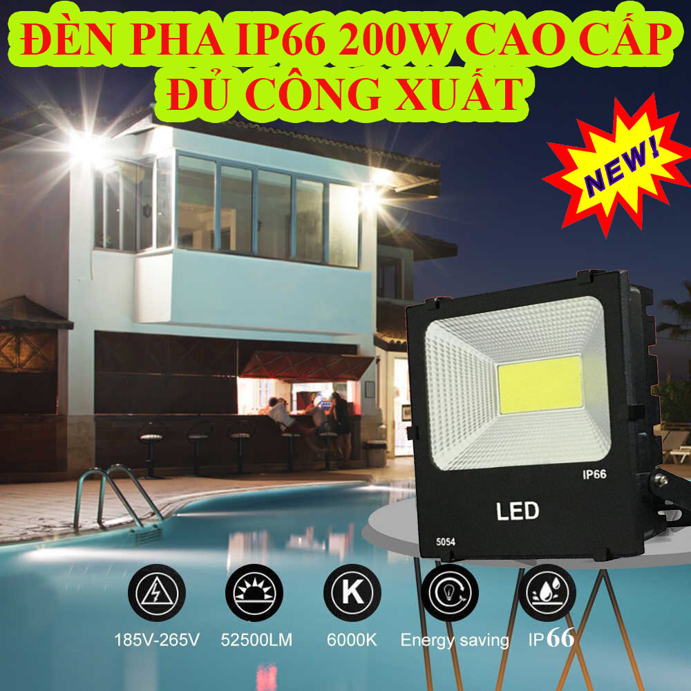 Đèn Pha LED 200W IP66 - Ánh Sáng Trắng, Chống nước,mặt kính cực sáng cực mỏng hàng cao cấp Đèn Pha Led siêu bền mẫu mới chất lượng đảm baỏ đủ công xuất.Bảo Hành 2 Năm.