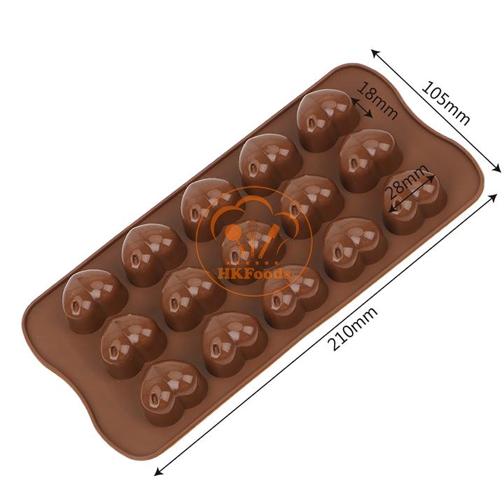 Khuôn silicon làm kẹo, thạch rau câu, socola 15 trái tim chocolate