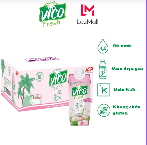 Thùng 24 hộp 330 ml Nước dừa sen Vico Fresh