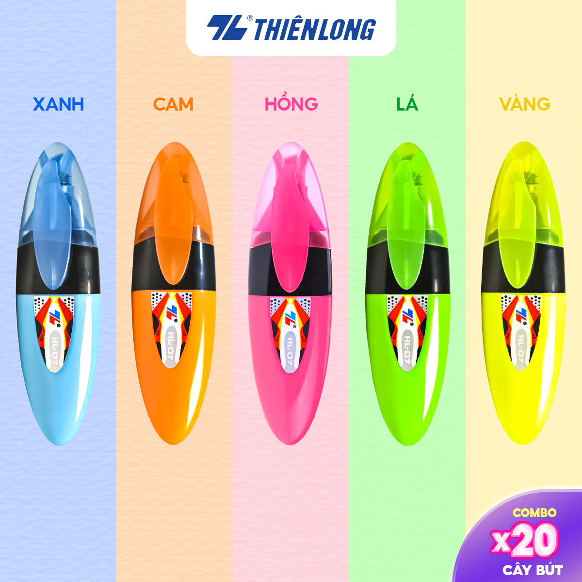 Combo of 5/10/20 Thien Long Hl-07 Highlighter Pens, Super Nice Highlighter Pens, 1 Bright Colored Nib, Used for Marking, Taking Notes