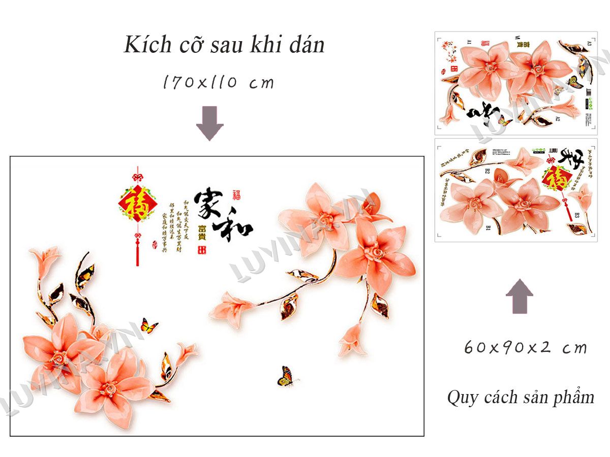 DECAL DÁN TƯỜNG HOA LY CAM 3D