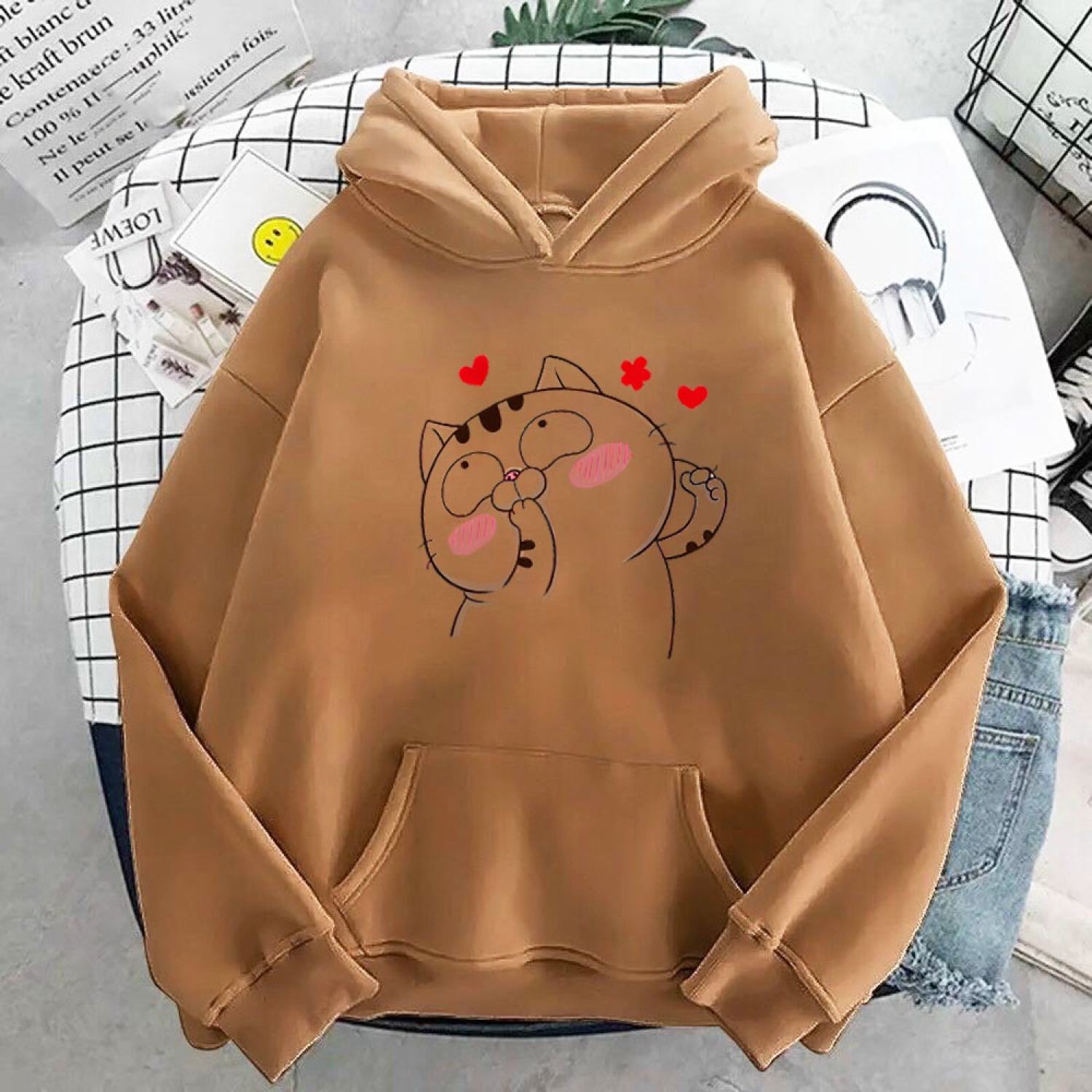 Áo hoodie mèo ame trái tim hariqueen