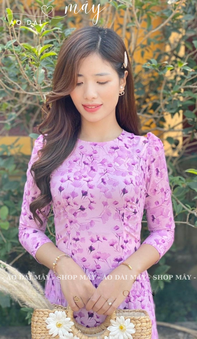 Áo dài hoa nhí - tím nhạt cực xinh