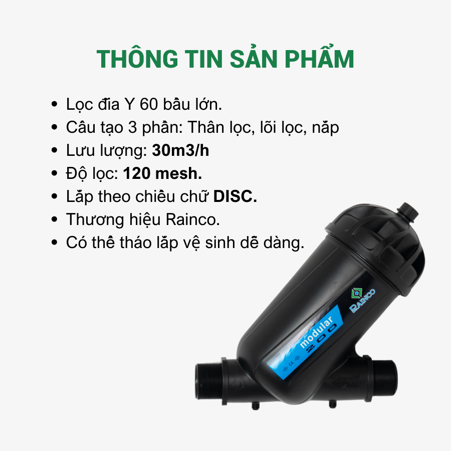 Lọc đĩa chữ Y Rainco phi 60mm (bầu lớn)