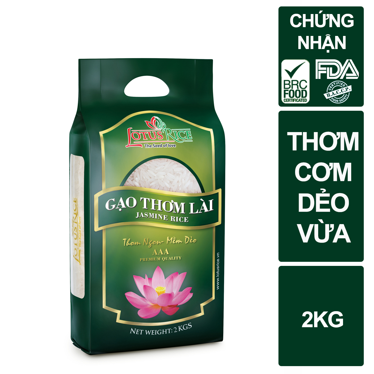 Gạo Thơm Lài Lotus Rice 2kg - Cơm ngon dẻo vừa - Chuẩn xuất khẩu