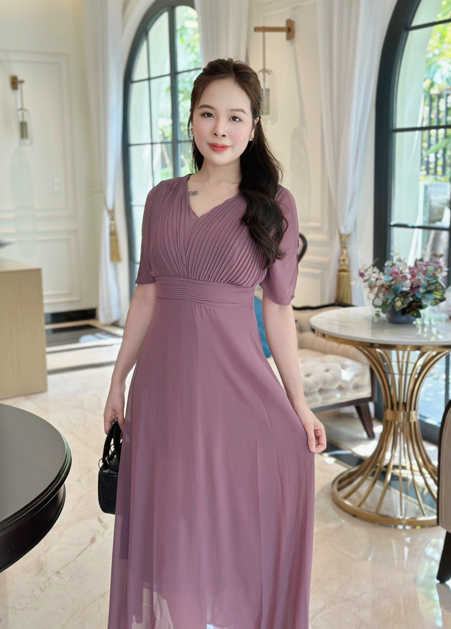 Đầm maxi form dài xếp ly ngực, tay loe Misa - MS0288