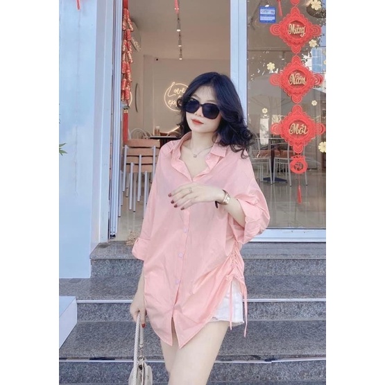 Áo sơ mi hồng rút dây 3 màu