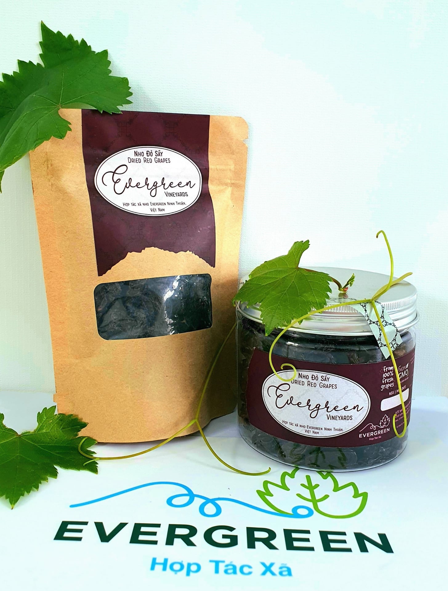 Nho đỏ sấy nguyên hạt (túi 500gr)- HTX Evergreen
