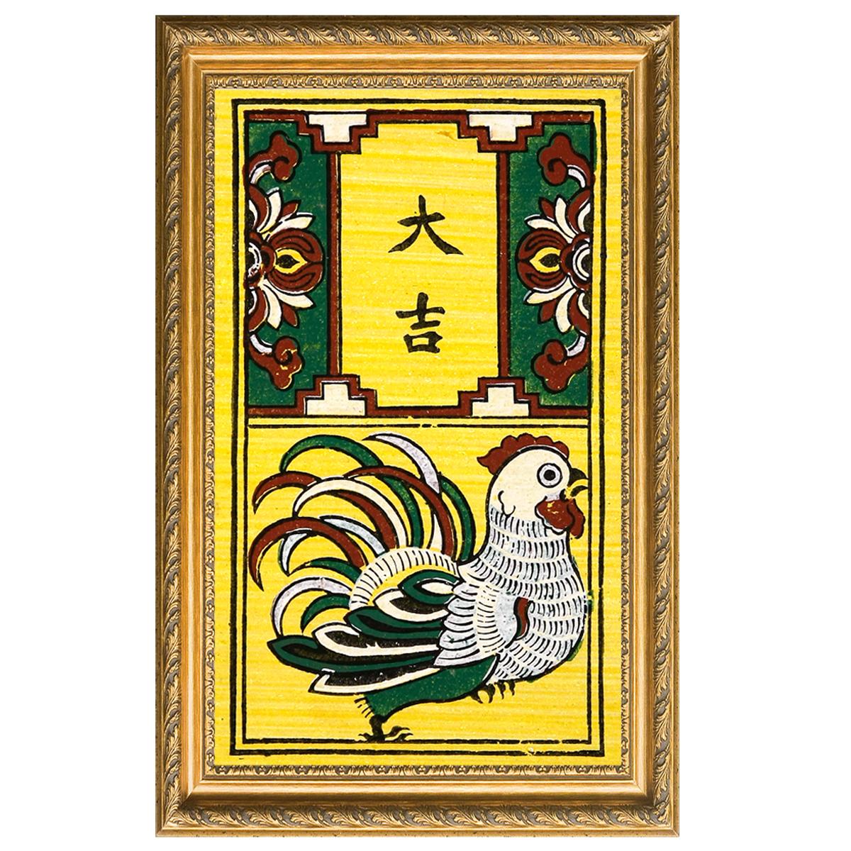 Tranh Đông Hồ - Bức Gà Đại Cát - không kèm khung tranh (kích thước 26x37) Dong Ho folk paintings - Viet Nam national cultural heritage