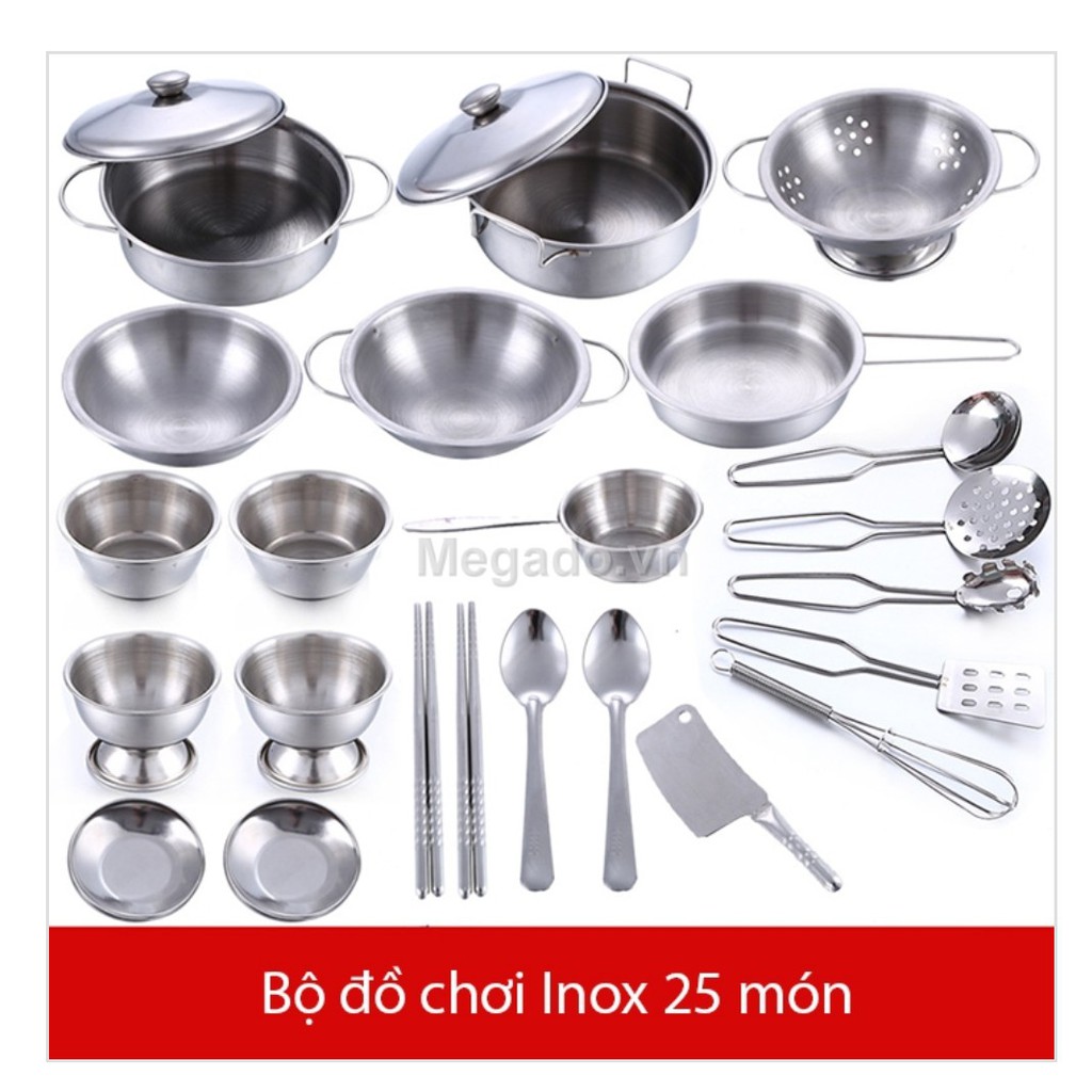 Đồ chơi nấu ăn inox 25 món cho bé