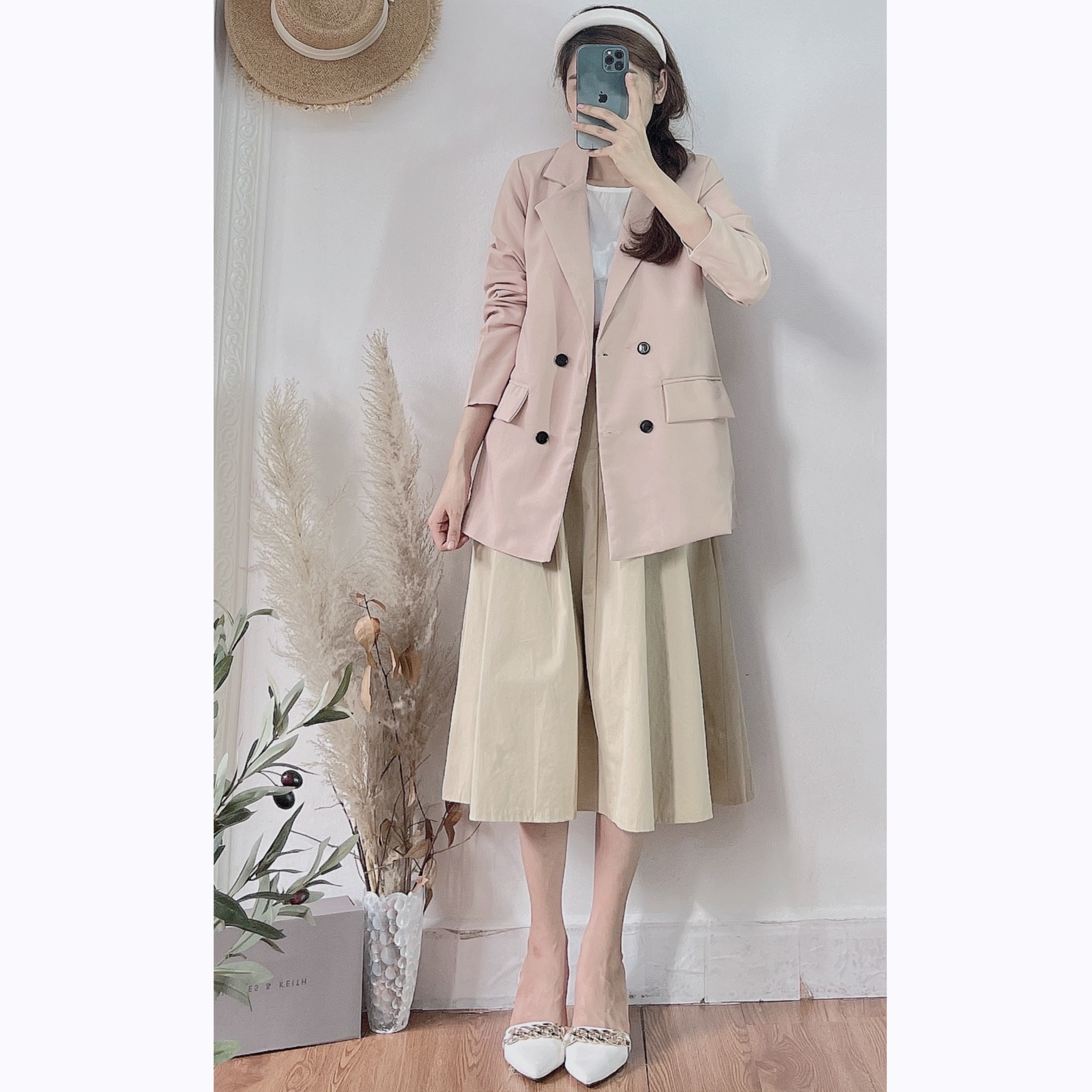 Áo Blazer 2 Lớp Túi Nắp Hàn Quốc