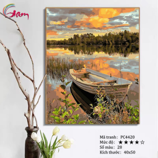 Tranh tô màu theo số phong cảnh hoàng hôn trên hồ nước PC4420 40x50cm đã thumbnail