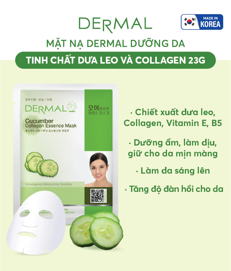 [ Mua 10 tặng 2 ] Mặt nạ Dermal dưỡng da tinh chất dưa leo