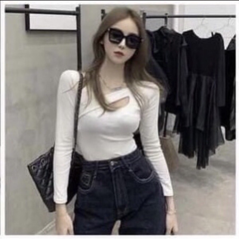 Áo kiểu croptop tay dài dây chéo