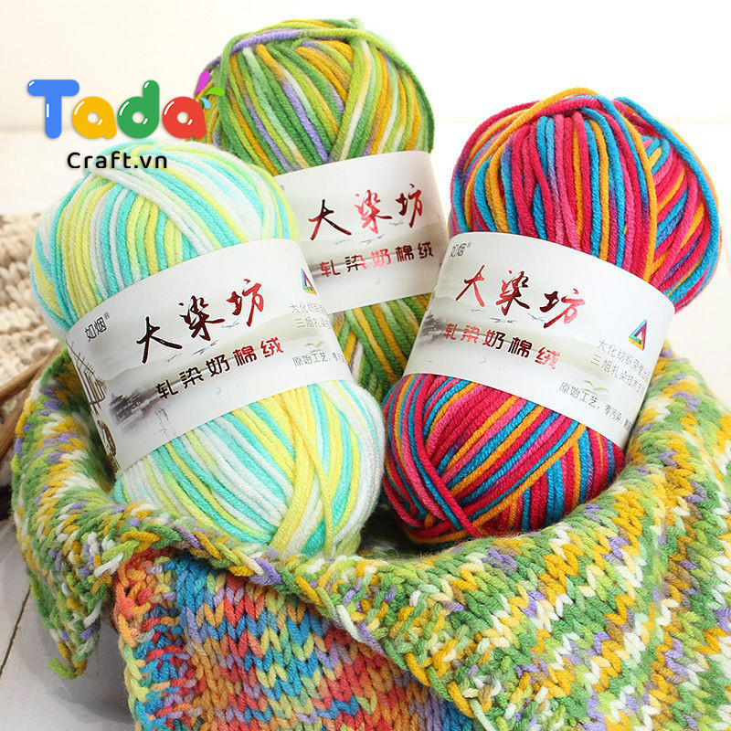 Len Milk Cotton màu loang 50g - Len móc áo, bikini, khăn