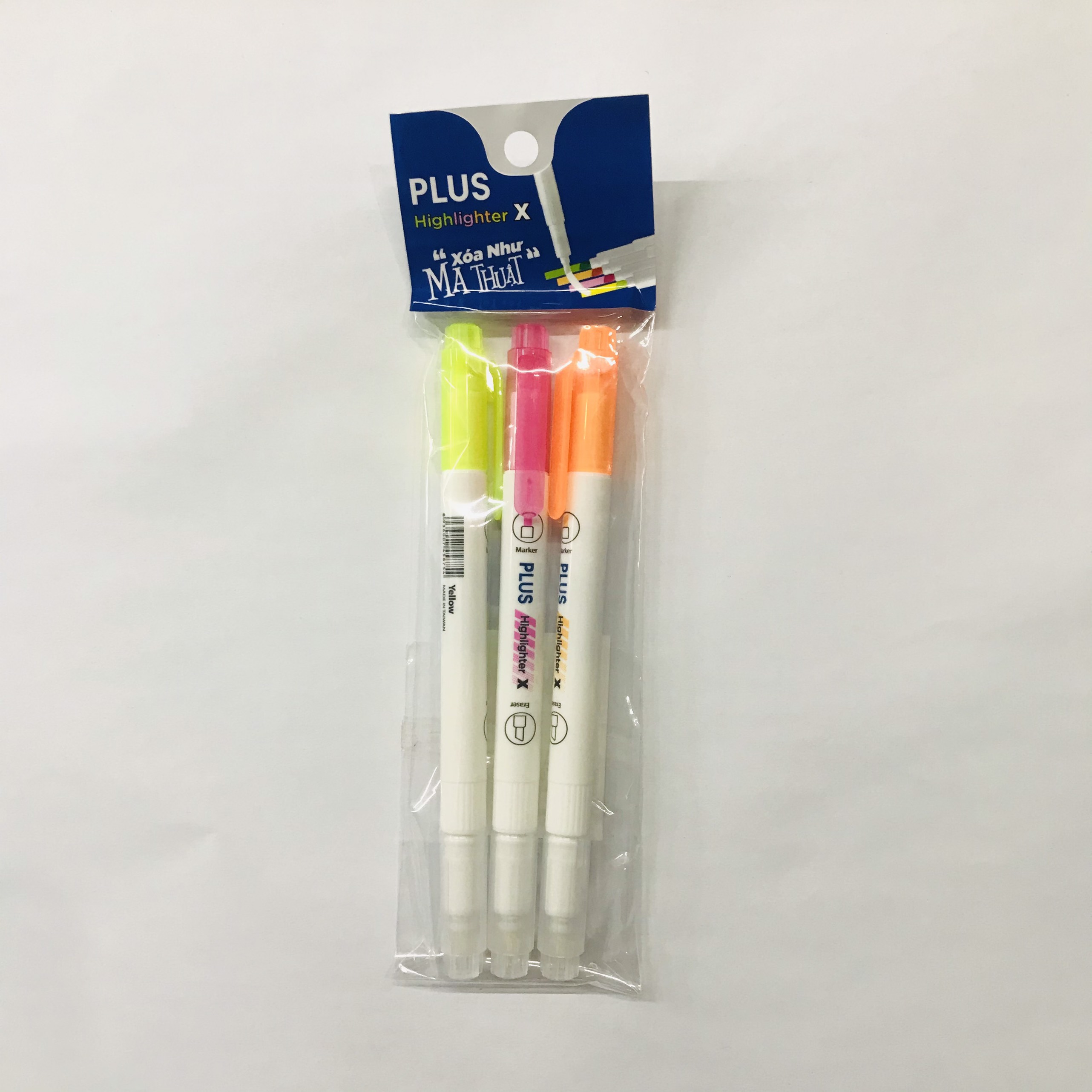 Túi 3 bút nhớ dòng xóa được Plus HIGHLIGHTER X (bút dạ quang)