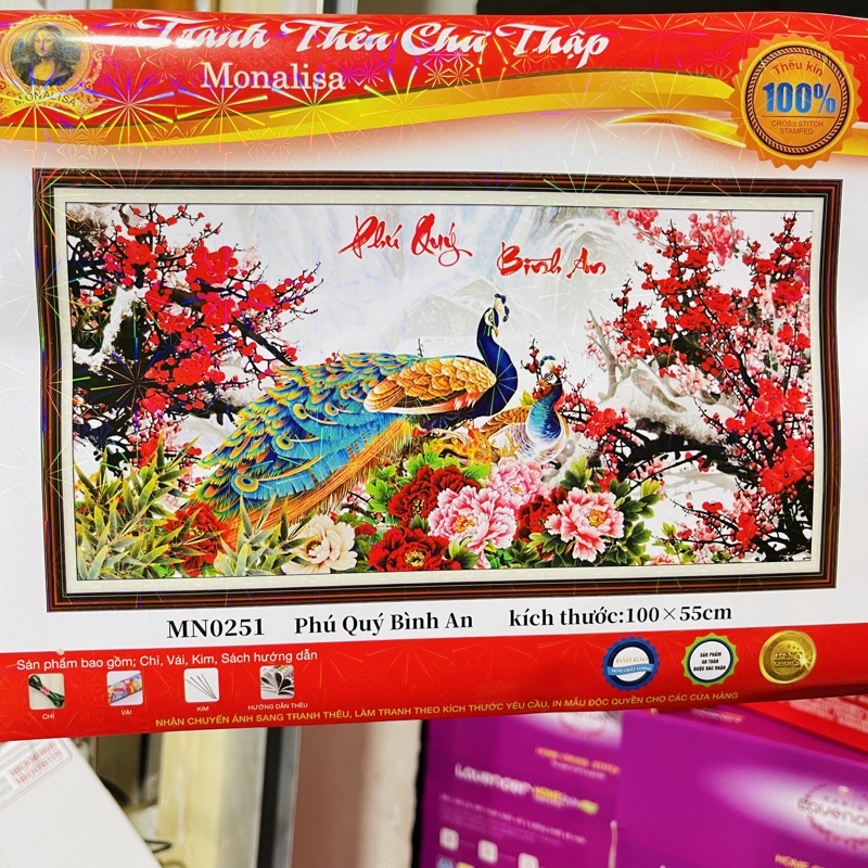 Tranh thêu chữ thập phú quý bình an đôi công DLH-222752-Ngọc Thịnh