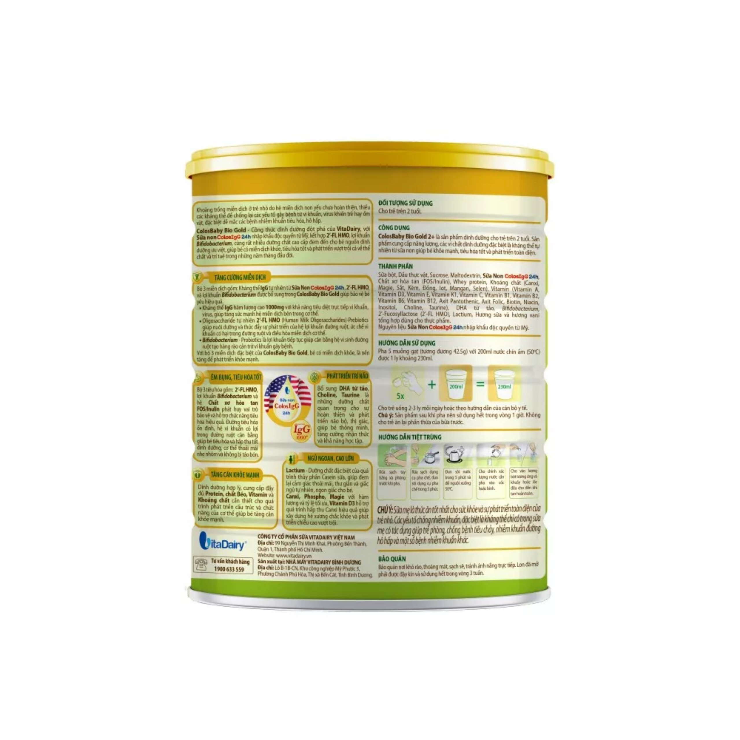 (HSD T6-2027) (Quét Mã QR Tích Xu) Sữa Bột Vitadairy Colosbaby Bio Gold 2+ Lon 800g.