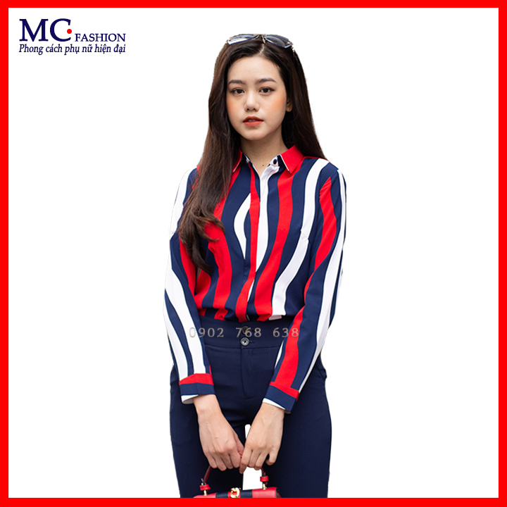 Áo sơ mi nữ công sở đẹp kẻ sọc dài tay mc fashion a610