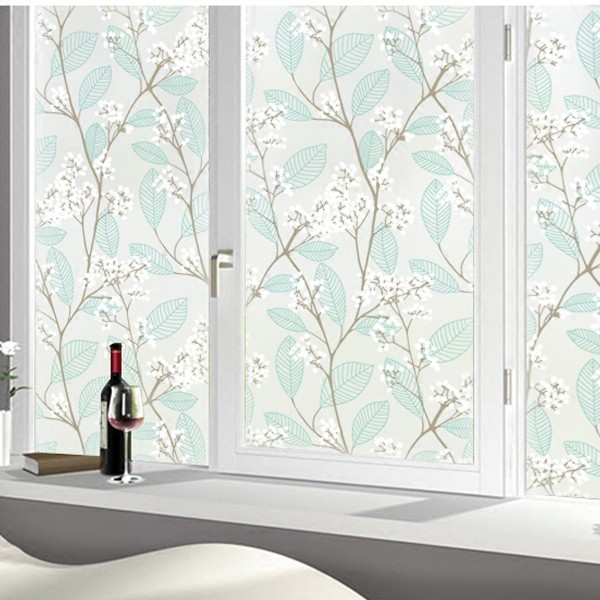 5m Decal Dán Kính Họa Tiết lá vân xanh không cần keo - khổ 0.45m