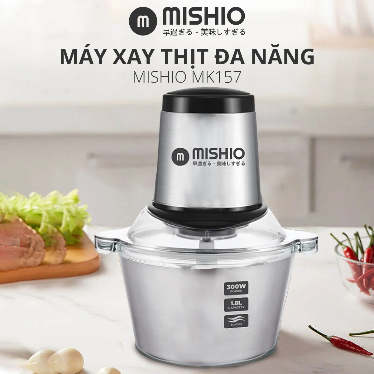 Máy xay thịt đa năng cối inox 304 không gỉ sét 1.8L - Công suất 300W motor đồng nguyên chất, rờ le chống quá nhiệt