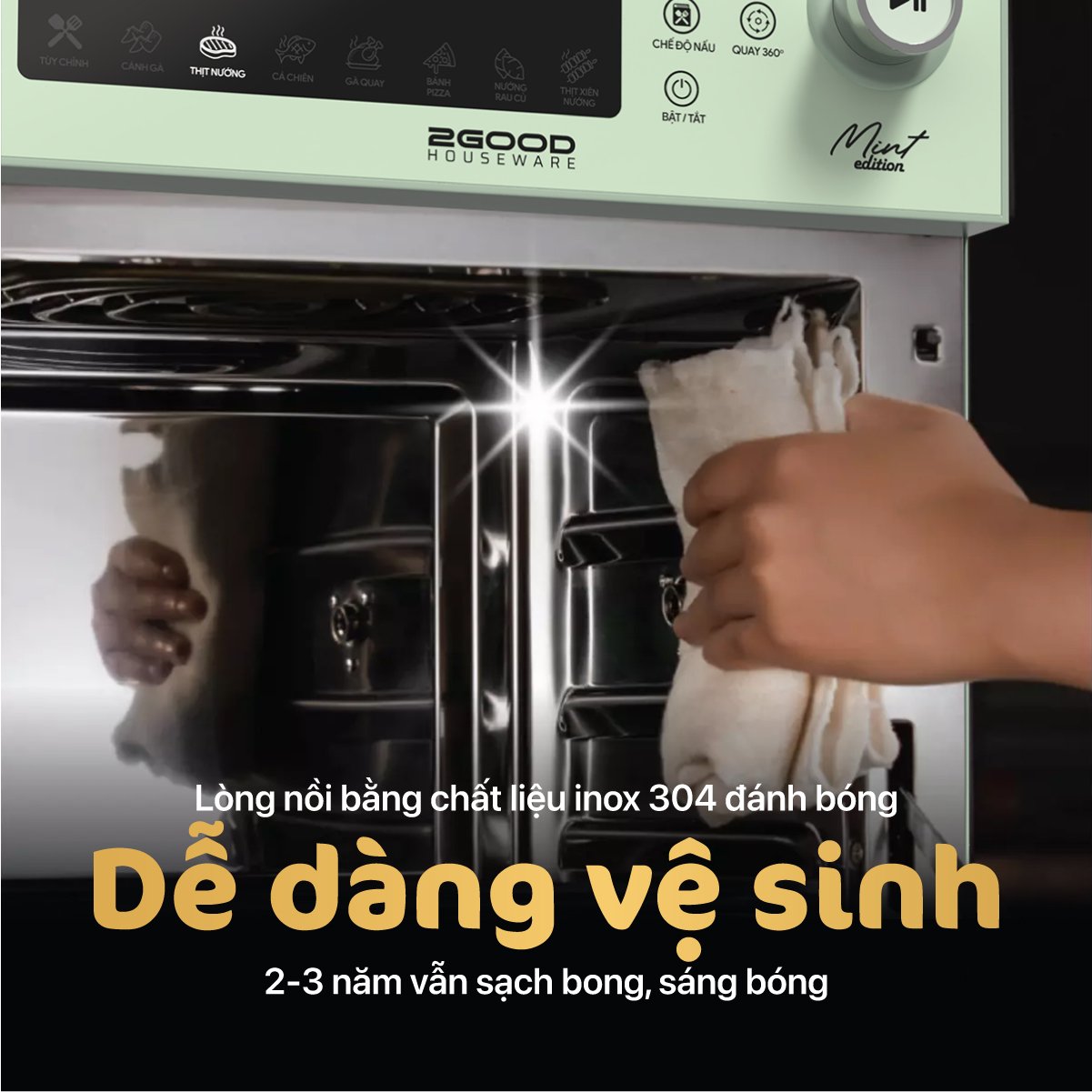 Nồi chiên không dầu 2GOOD vortex S19 (14,5 lít), lõi Inox 304ba bóng chống gỉ đa chức năng 2GOOD S19 - HAPOS