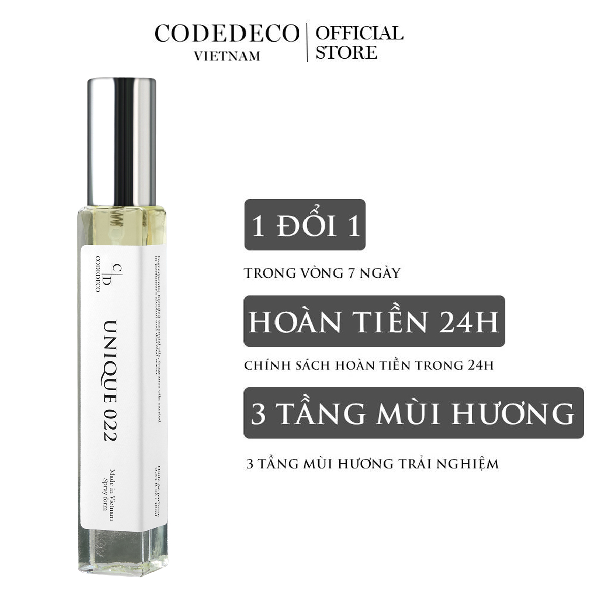 Tinh dầu nước hoa CODEDECO Unique 022 - 10ml , tươi trẻ, mát mẻ, cá tính