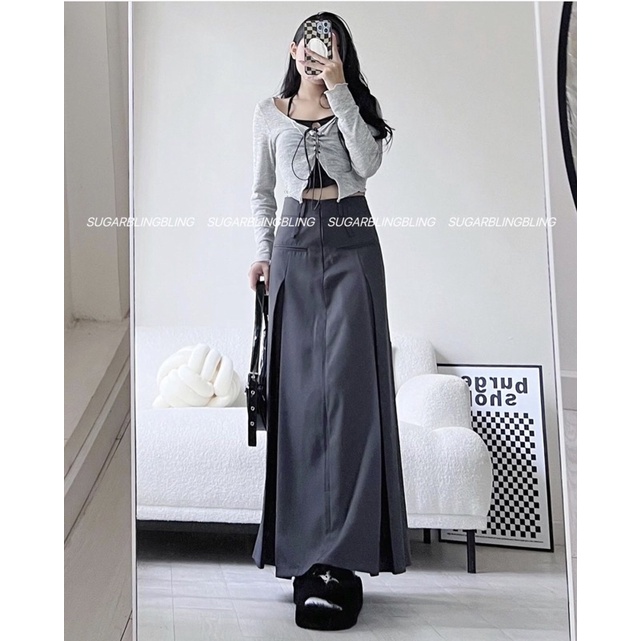 (Sẵn - Ảnh thật) CHÂN VÁY XÁM DÀI 2 LƯNG V17 | Sugarblingbling