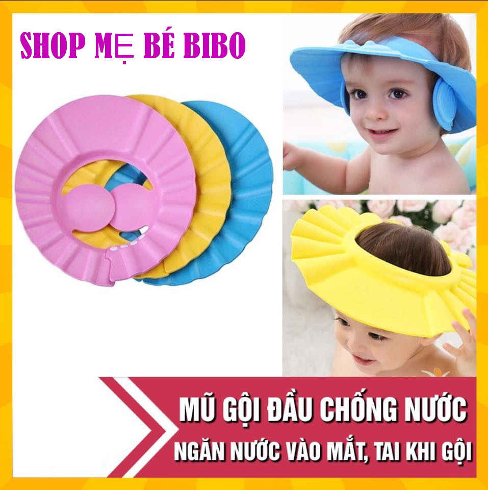Mũ tắm, Nón gội đầu chắn nước có vành che tai cho bé