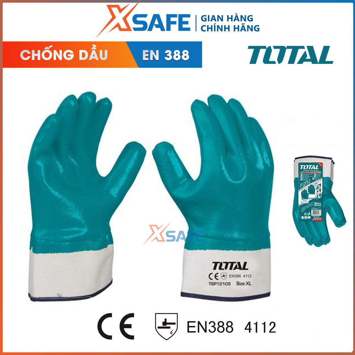 Găng tay cao su tổng hợp Total TSP12105 120/T Bao tay làm từ chất liệu cao su tổng hợp, không gây dị ứng hoặc kích thích da - Đảm bảo độ bền, dai trong quá tình làm việc