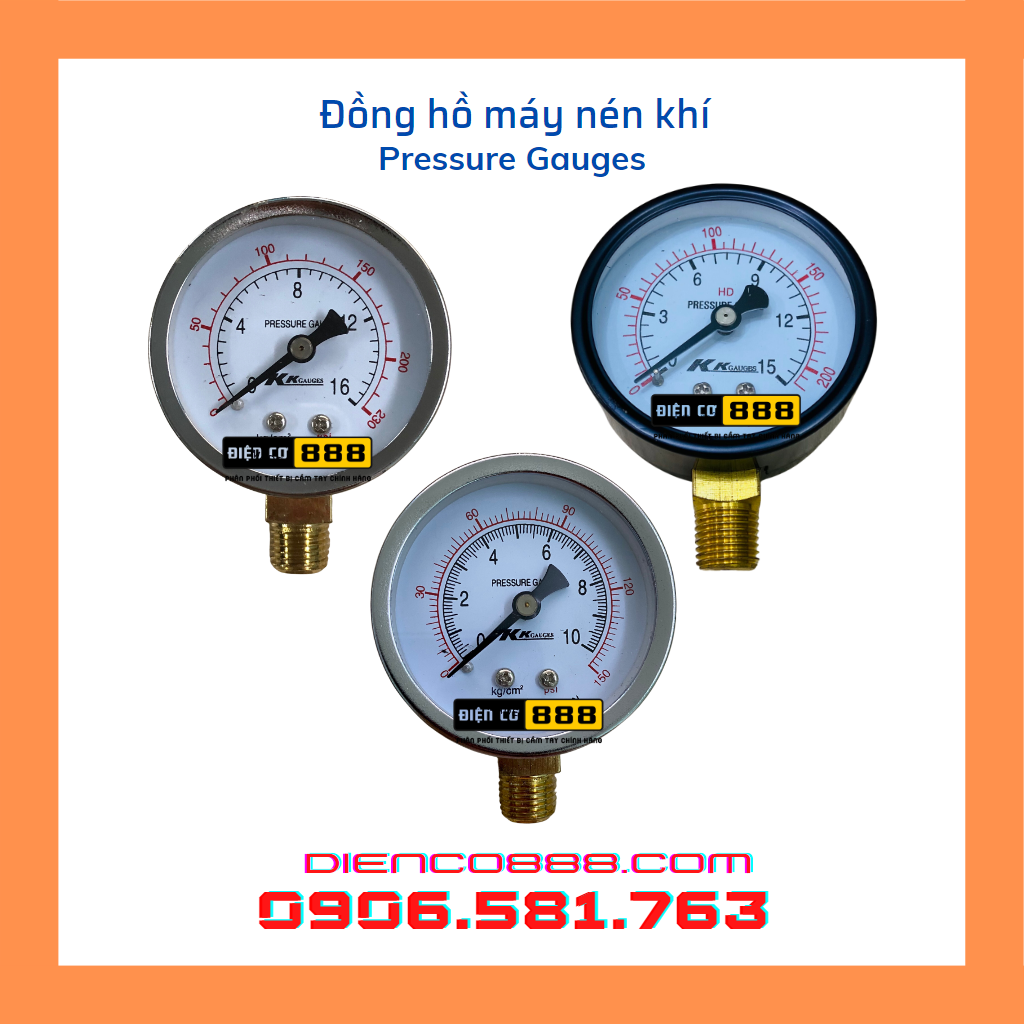 (Pressure Gauge) Đồng hồ đo áp lực máy nén khí thông dụng (Áp kế 10kg, 15kg và 16kg)