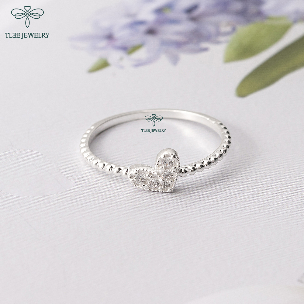 Nhẫn bạc nữ TLEE tim chéo nạm đá cao cấp TleeJewelry A0185