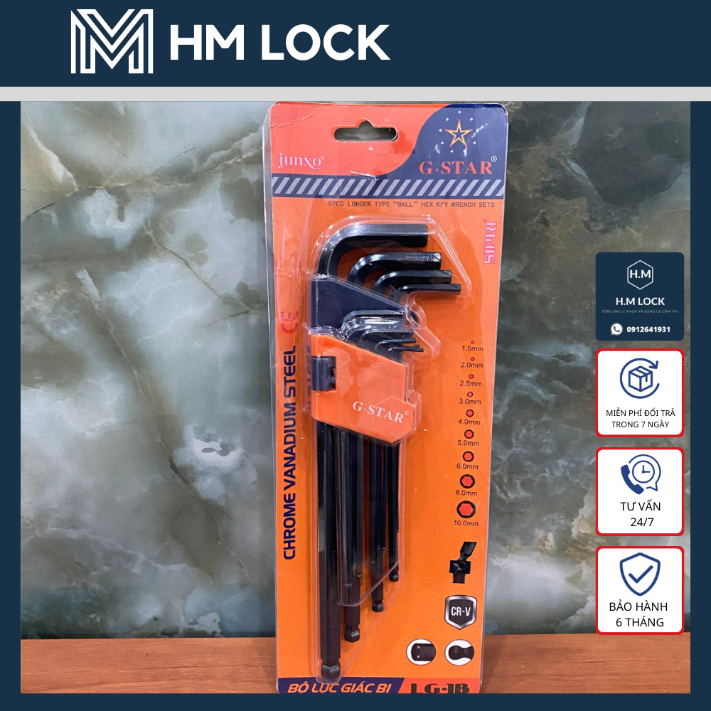BỘ LỤC GIÁC BI G-STAR THÉP ĐEN - SIZE (1.5, 2, 2.5, 3, 4, 5, 6, 8, 10mm) - MÀU ĐEN CAO CẤP - HM LOCK