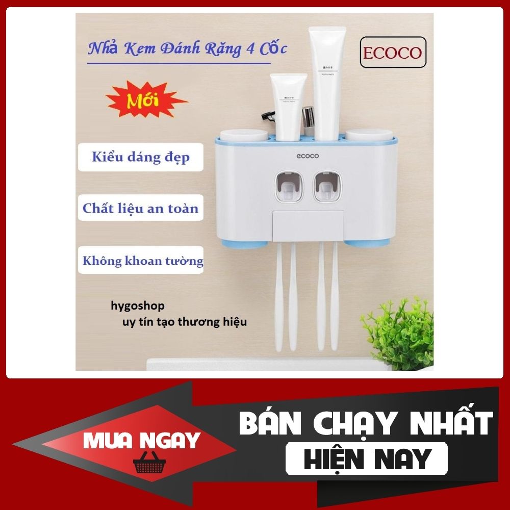 Bộ dụng cụ nhả kem đánh răng Thông Minh, Kệ Đựng Đồ Nhà Tắm Thông Minh ,kệ Treo Tường ECOCO - Nhả Kem Tự Động Vệ Sinh, tặng kèm 04 cốc sang trọng,