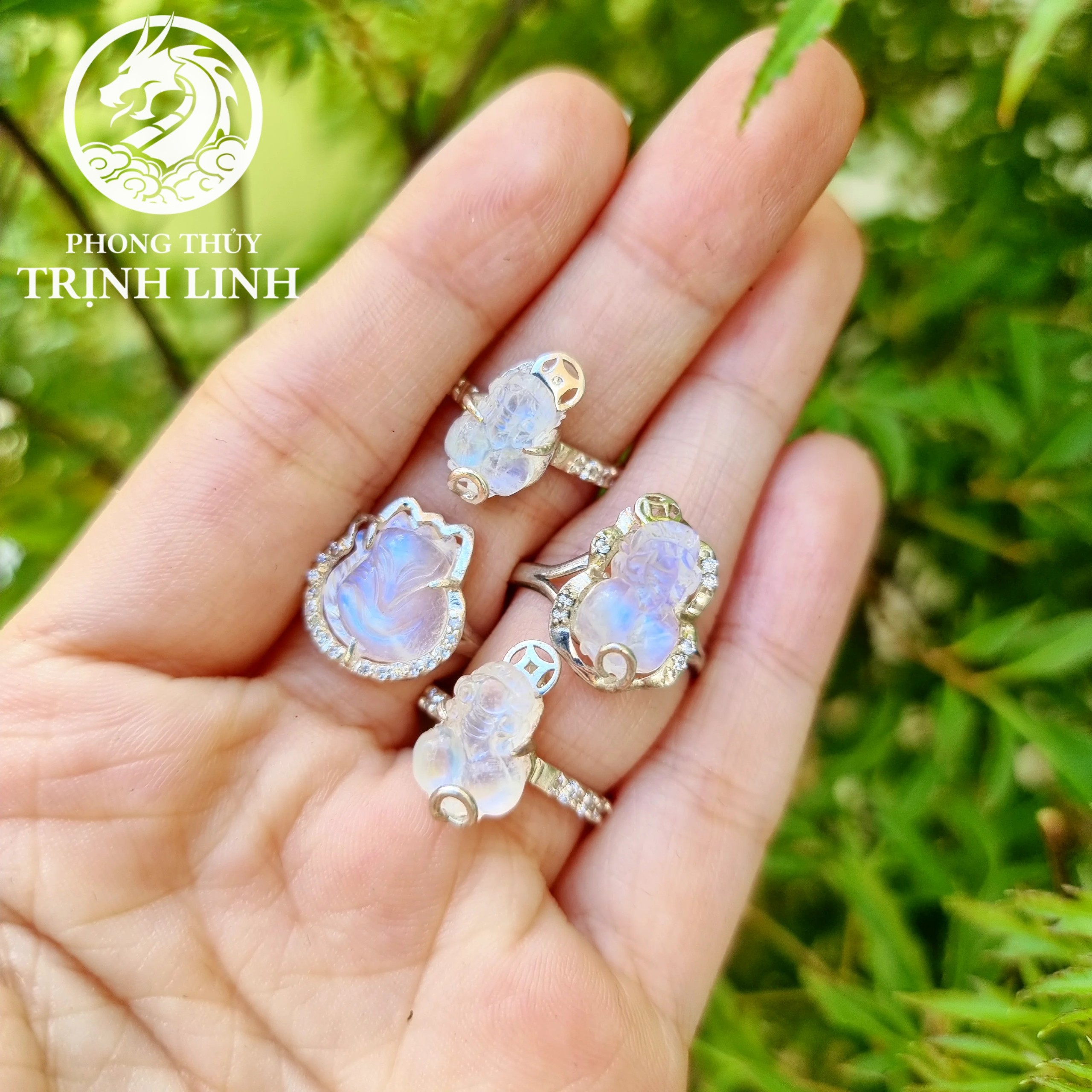 NHẪN BẠC HỒ LY - TỲ HƯU MOONSTONE (INBOX ĐẶT SIZE)