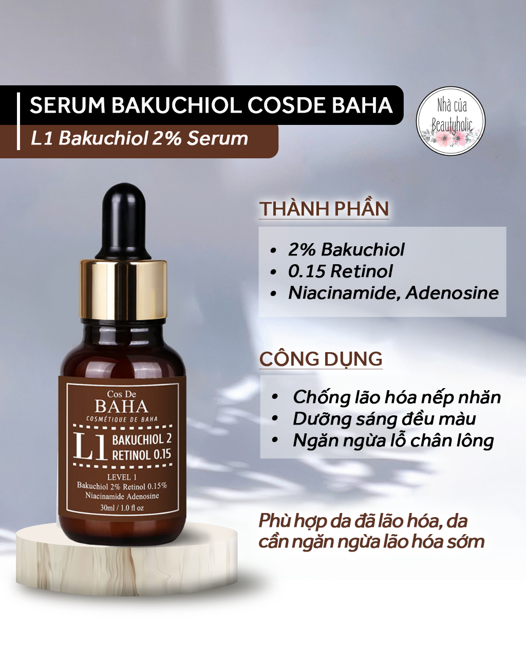 Serum chống lão hóa da nhạy cảm cosde baha l1 bakuchiol 2% serum with retinol