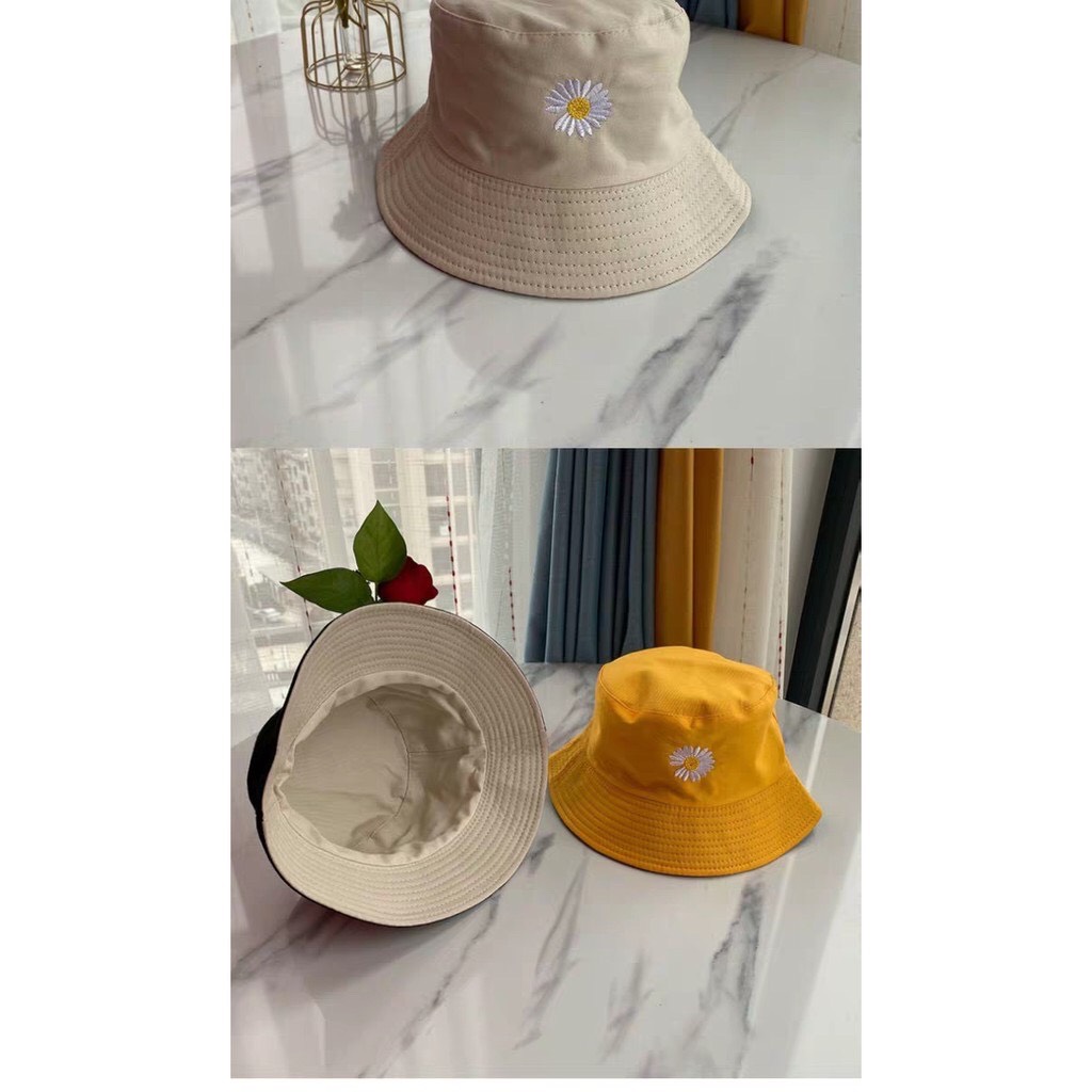 Nón Bucket / Nón Vành Tròn 2 Mặt Thêu hoa cúc