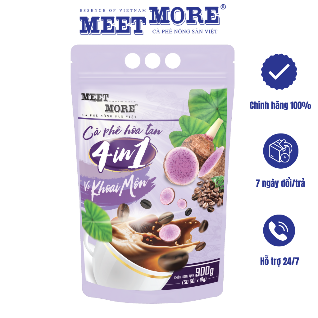 Bịch Cà Phê Hòa Tan 4in1 Vị Khoai Môn Meet More (50 gói x 18g) - Cà phê nông sản Việt