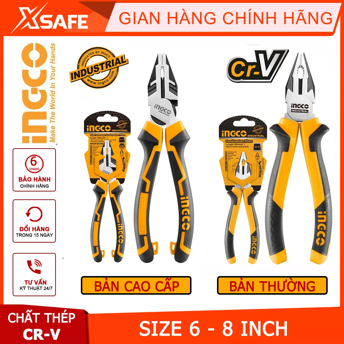 Dental pliers (electric) ingco, cutting pliers industrial size 6-8inch/160-240mm, material steel CR-V head nippers polished and anti-rust, used to clip, clip, pair the device [genuine] [xsafe]