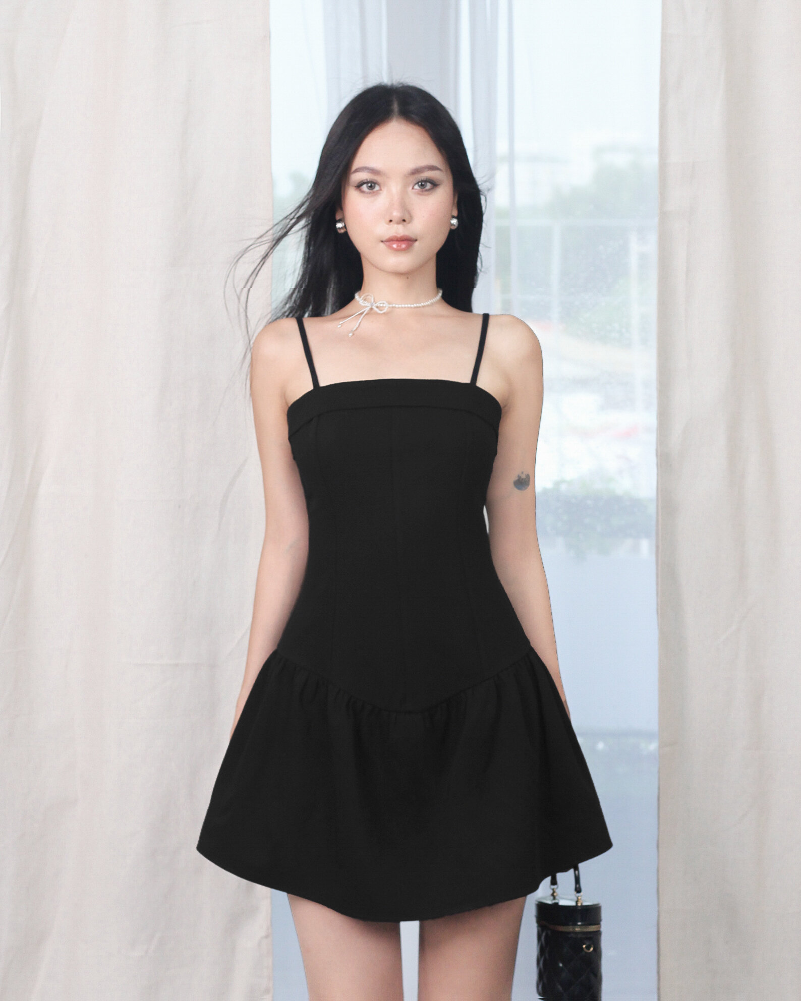 DALLA Đầm dây phồng cúp ngực cổ ngang (D12)