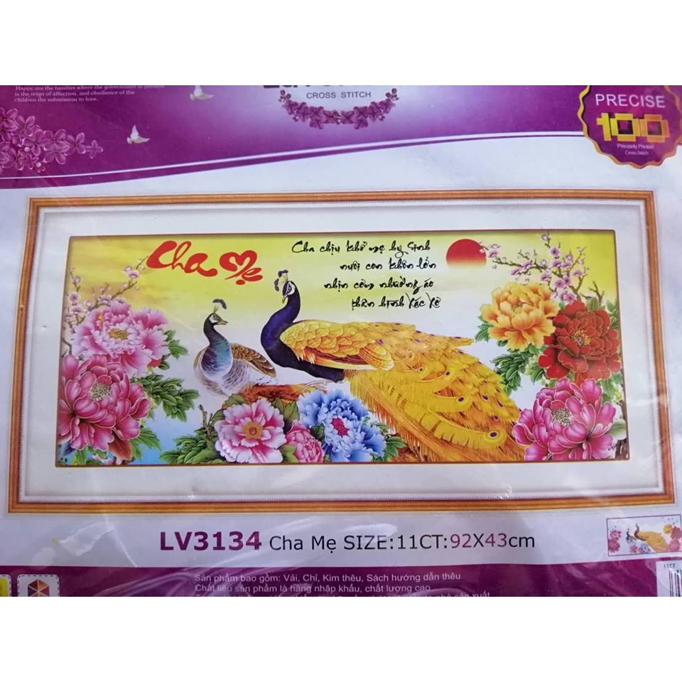 TRANH THÊU 3D CHA MẸ 92x43cm